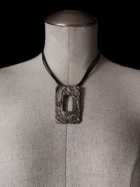 Textured Rectangular Metal Pendant Necklace